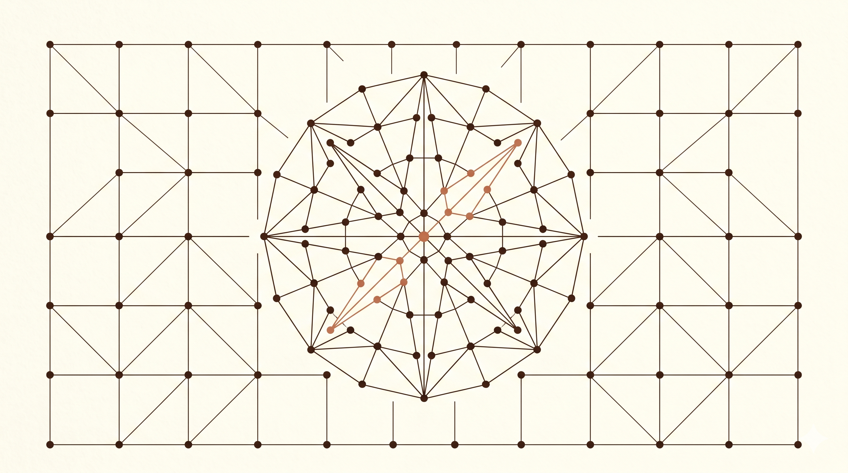 A compass rose resting on a map grid, drawn as a constellation of dots connected by thin straight lines.